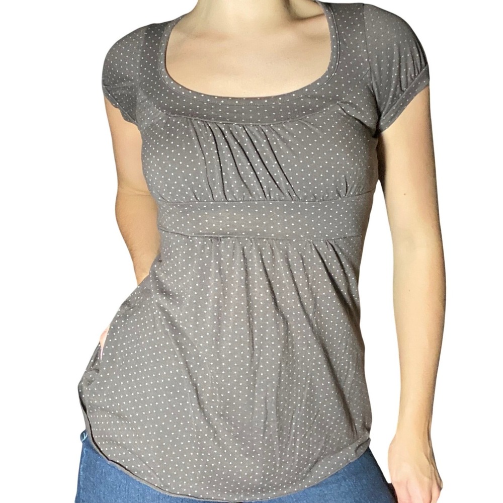 Charlotte Russe Y2K Brown Polka Dot Babydoll Top Empire Waist Keyhole Back - S